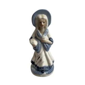 Vintage Lady Figurine Blue Bonnet‎ Dress Basketcore Decor Collectible